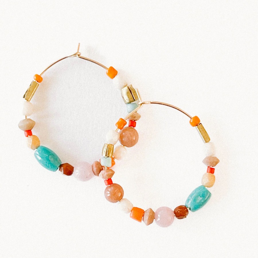 Accessories Nest Pretty Things Earrings | Gold-Filled Turquoise And Rose Quartz Hoops Multi