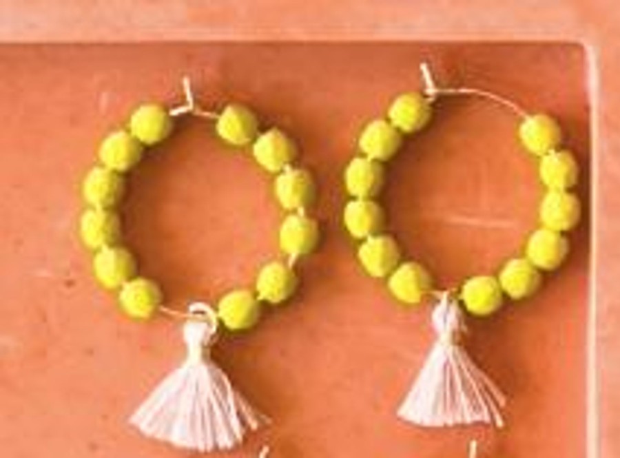 Accessories Nest Pretty Things Earrings | Small Gold Hoops With Bead And Tassels