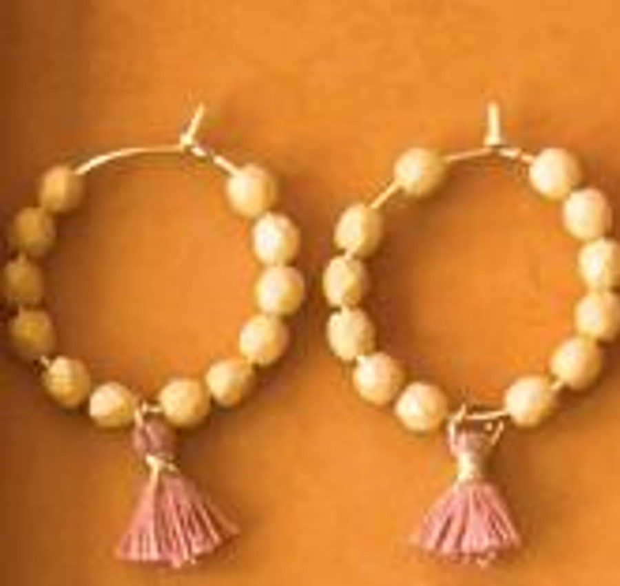 Accessories Nest Pretty Things Earrings | Small Gold Hoops With Bead And Tassels