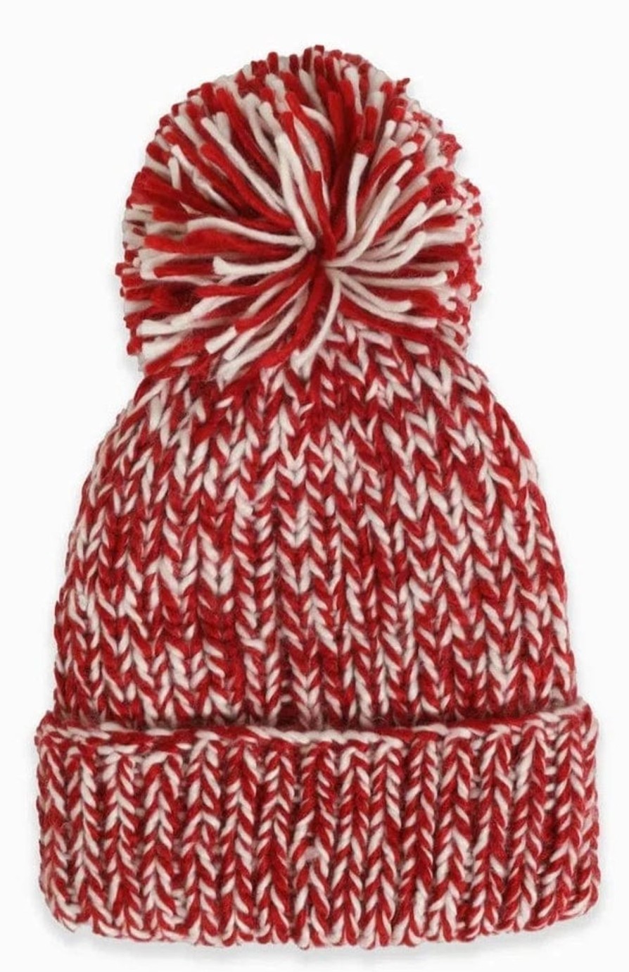 Accessories Look By M Hats | Hand-Knitted Candy Cane Pompom Hat