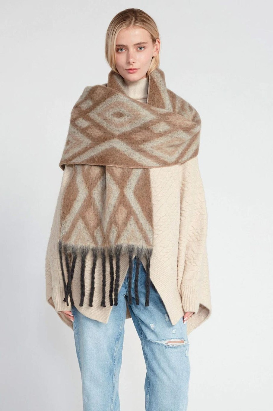 Accessories Look By M Scarves | Aztec Grunge Scarf Taupe