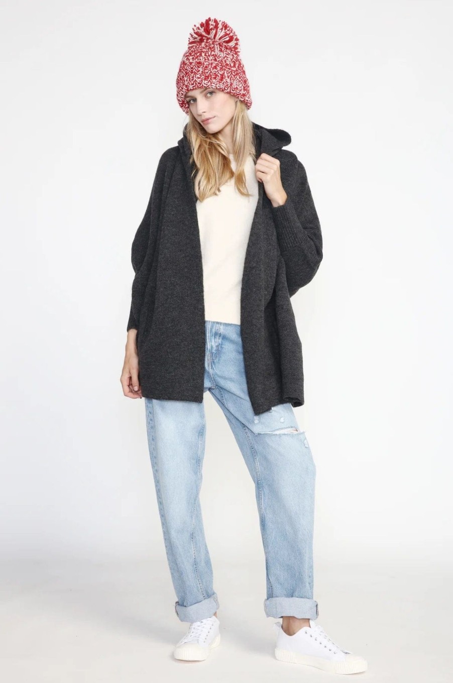 Accessories Look By M Outerwear | Pocket Shrug With Hoodie Cape Cardigan Charcoal