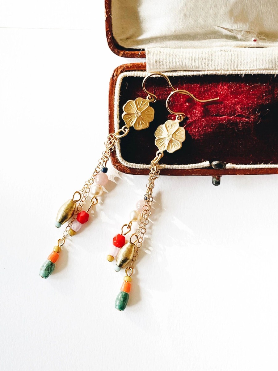 Accessories Nest Pretty Things Earrings | Long Flower Charm Earrings Multi