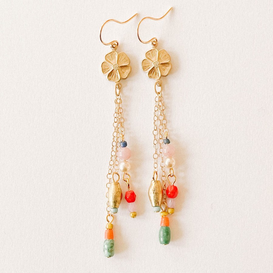 Accessories Nest Pretty Things Earrings | Long Flower Charm Earrings Multi