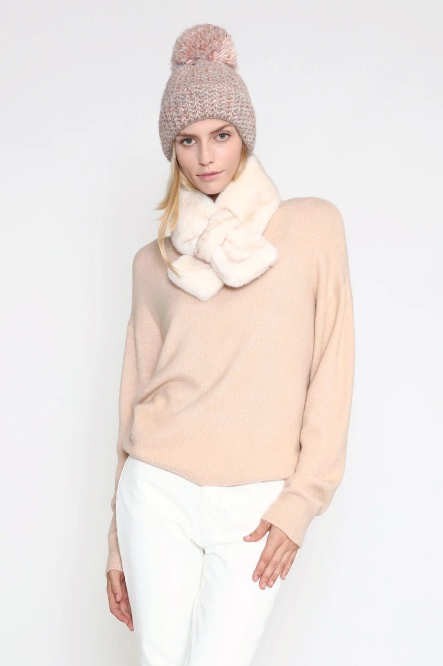 Accessories Look By M Scarves | Two-Tone Gradient Keyhole Scarf Ivory