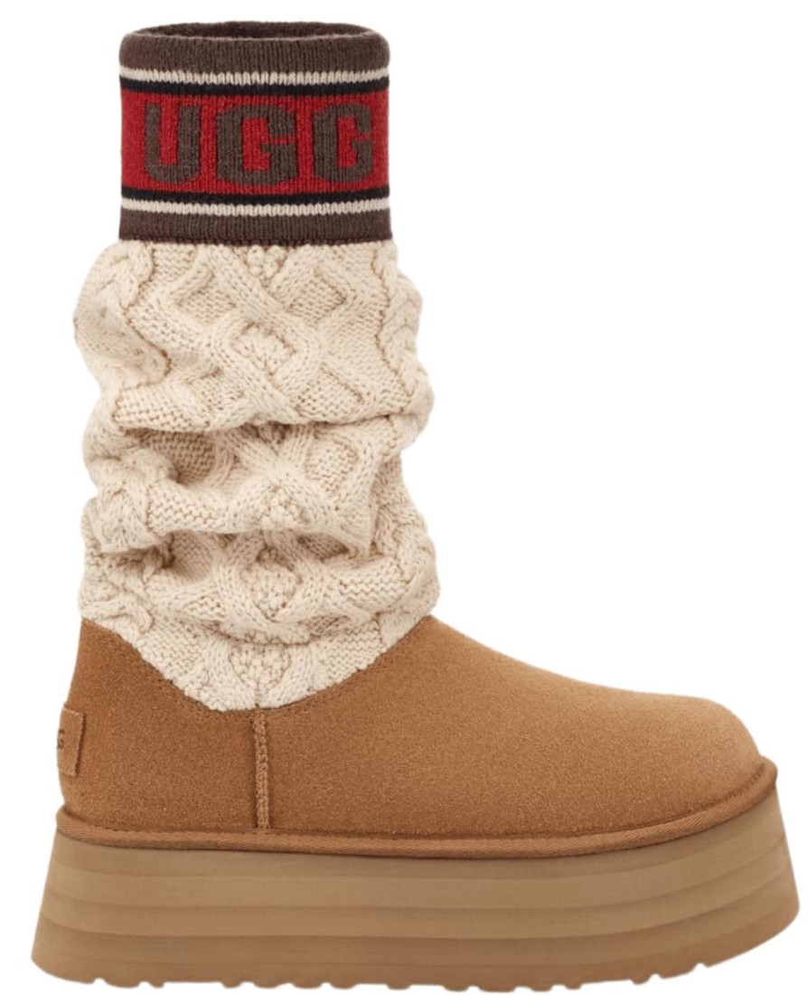 Shoes Ugg Casual Boots | Women'S Classic Sweater Letter Chestnut