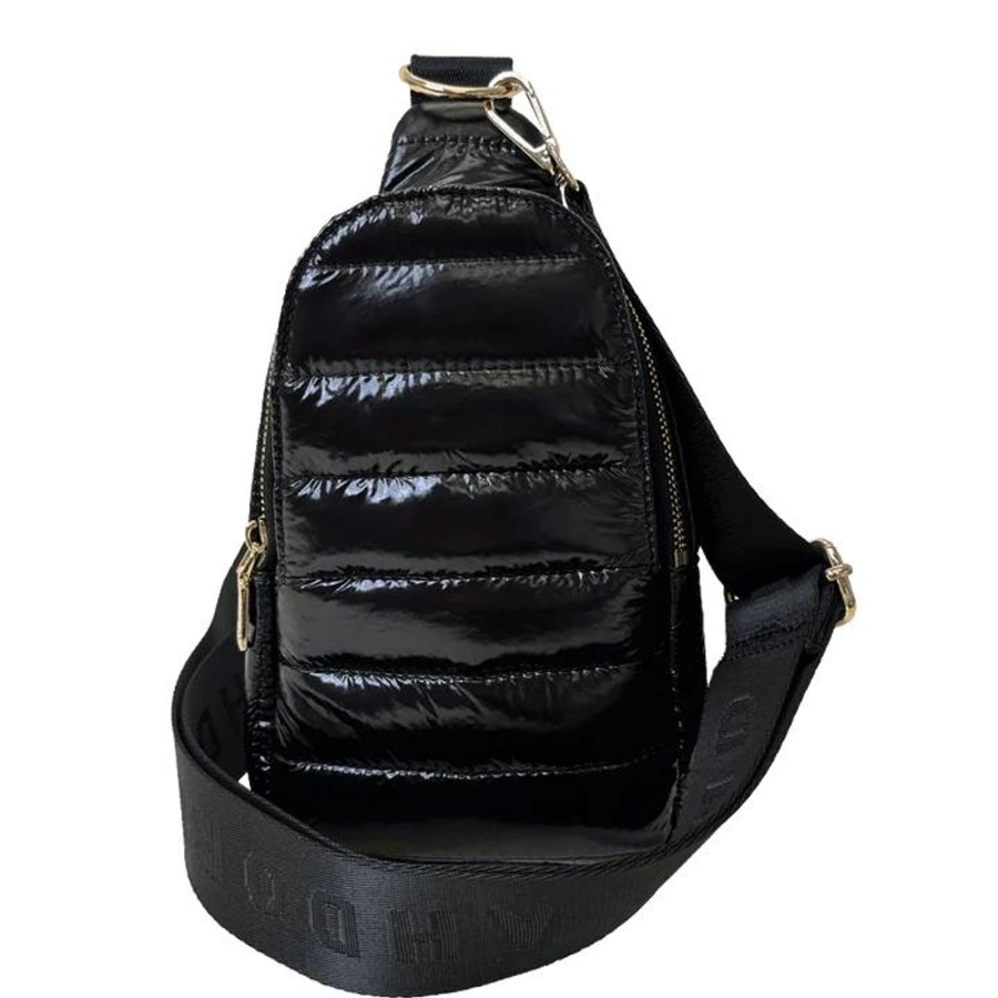 Accessories Ahdorned Crossbody Bags | Eliza Quilted Puffy Sling Liquid Black