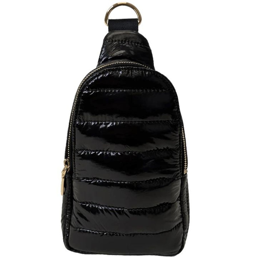 Accessories Ahdorned Crossbody Bags | Eliza Quilted Puffy Sling Liquid Black