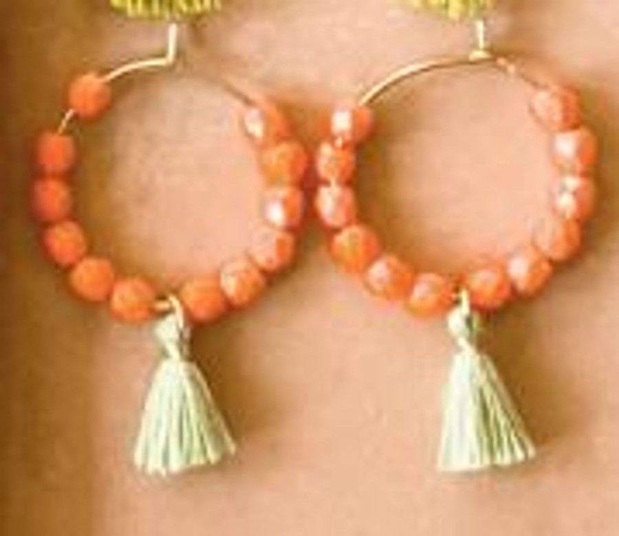 Accessories Nest Pretty Things Earrings | Small Gold Hoops With Bead And Tassels