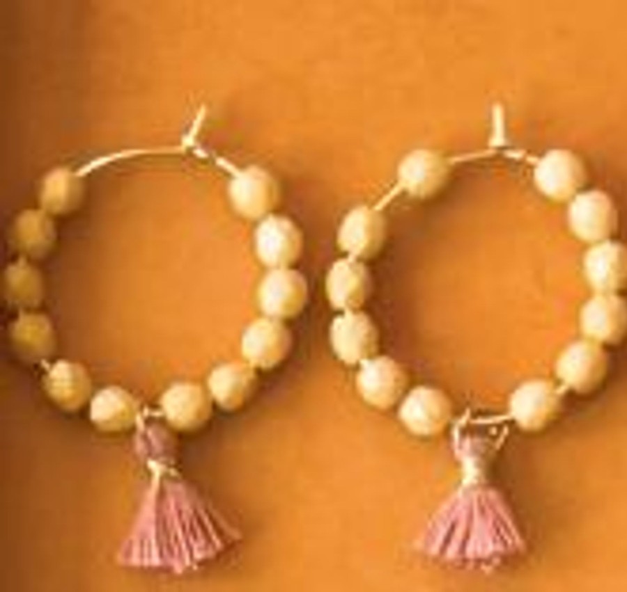 Accessories Nest Pretty Things Earrings | Small Gold Hoops With Bead And Tassels