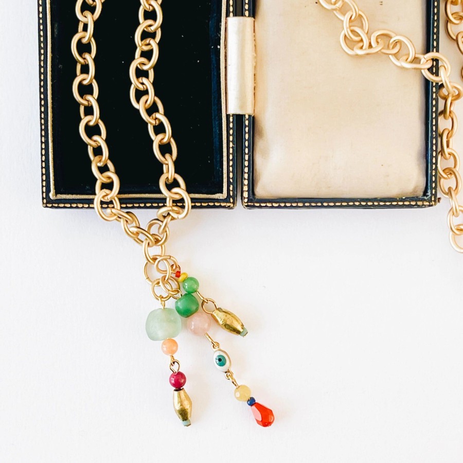 Accessories Nest Pretty Things Necklaces | Thick Gold Beaded Drop Necklace Multi