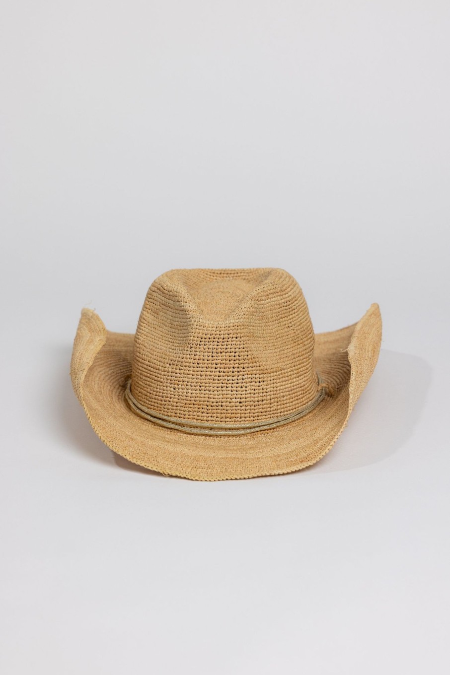 Accessories Hat Attack Hats | Raffia Crotchet Cowboy Hat Natural/Gold