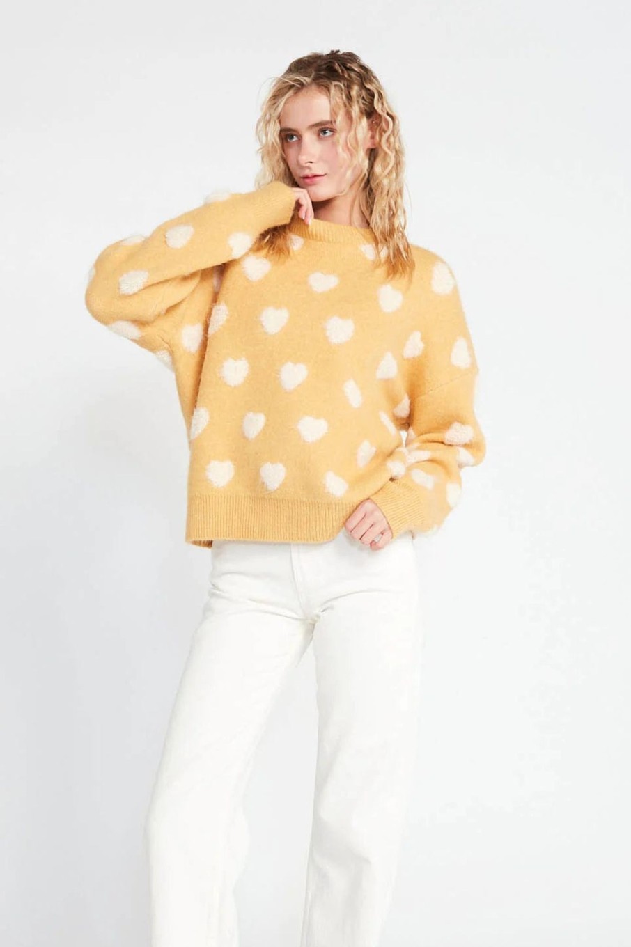 Accessories Look By M Outerwear | Fuzzy Heart Sweater Mustard